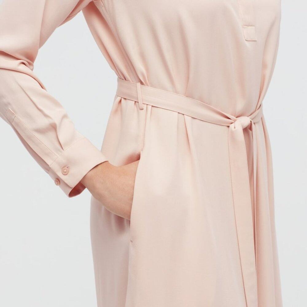 Uniqlo Pink Rayon Long-Sleeve Shirt Dress - Picture 6 of 16